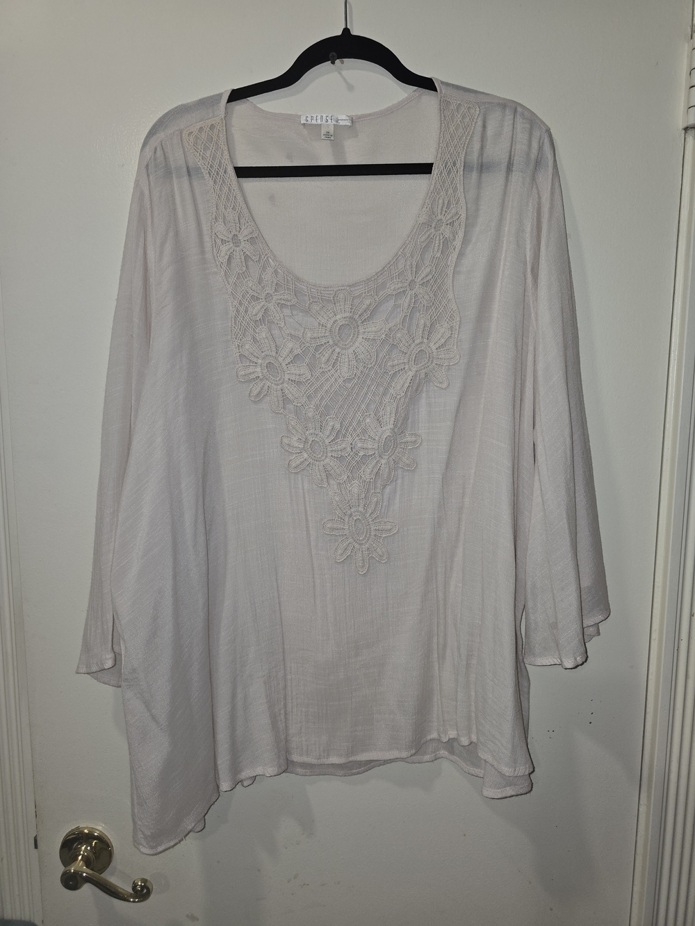 Spense Very Light Blush Pink Crochet-Front Boho Tunic Top